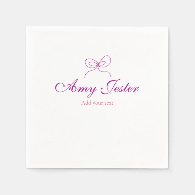 magenta bow name monogram scribble illustration  napkin (Front)
