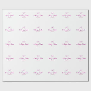 magenta bow name monogram scribble illustration wrapping paper