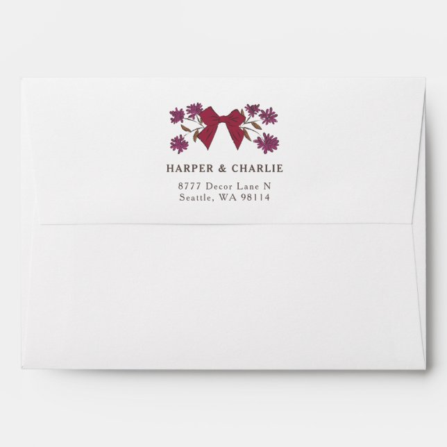 Magenta Bow Wedding Return Address  Envelope (Back (Top Flap))