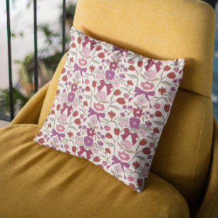 Magenta Bows and Blossoms Boho Cushion