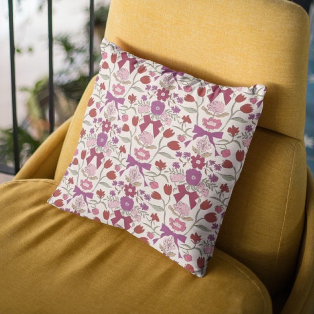 Magenta Bows and Blossoms Boho Cushion (Creator Uploaded)