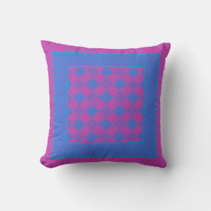 Magenta, Bright Blue Patchwork, Polka Dots Cushion