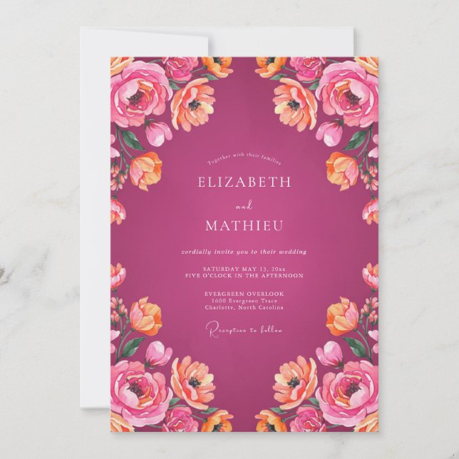 Magenta Brilliant Summer Wedding Invitation (Front)