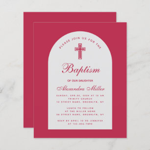 Magenta Budget Girl Baptism Red Arch Invitation