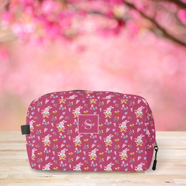 Magenta Bunny Garden & Floral Monogram Dopp Kit (Creator Uploaded)