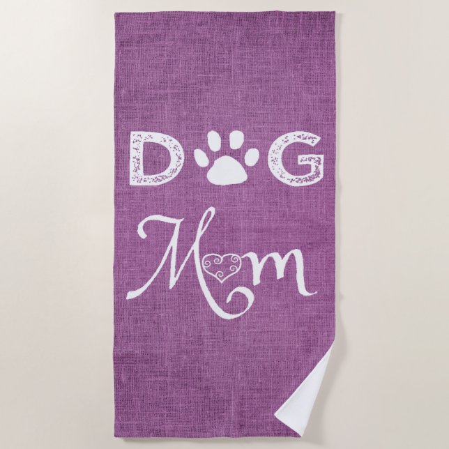 Magenta Burlap Dog Mum Beach Towel (Front)