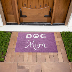 Magenta Burlap Dog Mum Door Mat