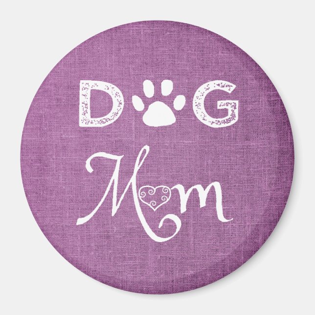 Magenta Burlap Dog Mum Magnet (Front)