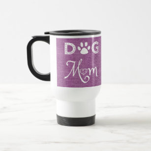 Magenta Burlap Dog Mum Travel Mug