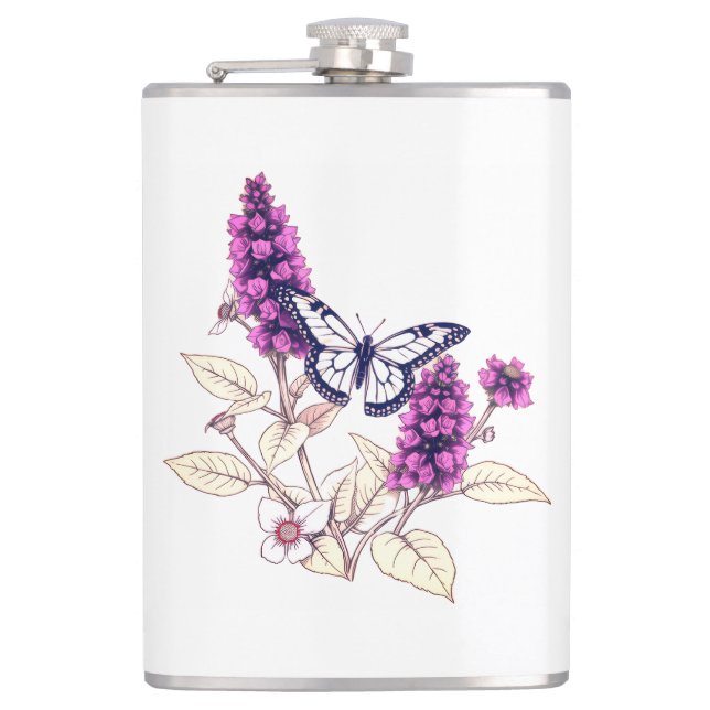 Magenta Butterfly Bush Hip Flask (Front)