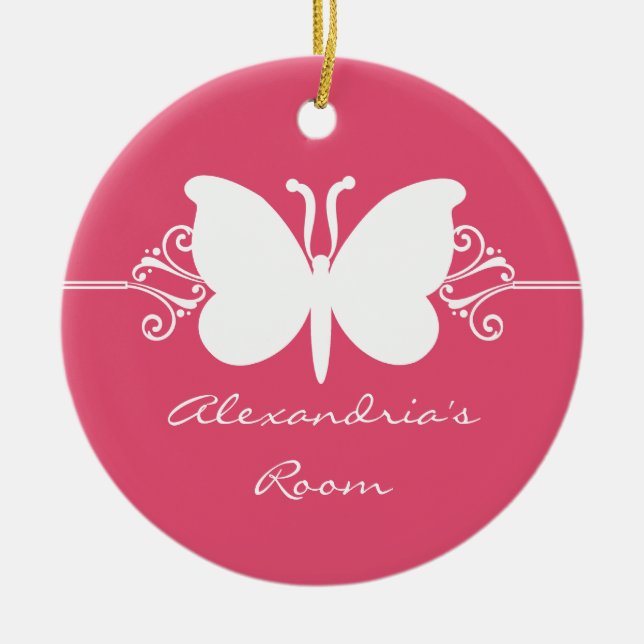 Magenta Butterfly Swirls Door Hanger Ornament (Front)