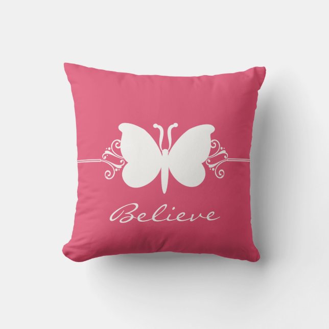 Magenta Butterfly Swirls Pillow (Front)