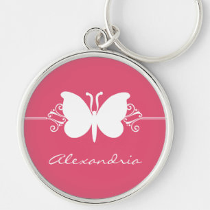 Magenta Butterfly Swirls Premium Keychain