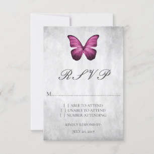 Magenta Butterfly Wedding RSVP Card