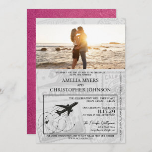 Magenta California Passport Wedding Invitation