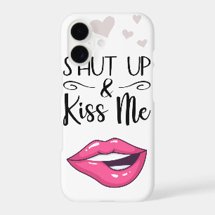 Magenta cartoon lips Shut up & kiss me white