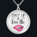 Magenta cartoon lips Shut up & kiss me white Silver Plated Necklace<br><div class="desc">This trendy kiss me necklace features a drawing of a pair of magenta lipstick lips and the caption Shut up & Kiss Me in a black modern font on a plain white background.</div>