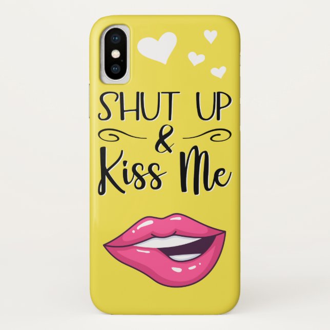 Magenta cartoon lips Shut up & kiss me yellow Case-Mate iPhone Case (Back)