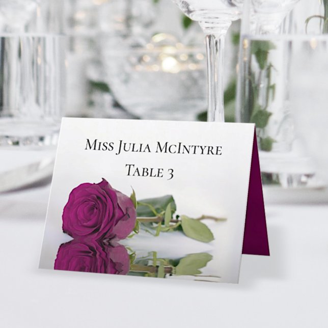 Magenta Cassis Rose Wedding DIY Fold Place Card (Creator Uploaded)