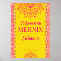 Magenta cerise bright yellow Mehndi welcome sign