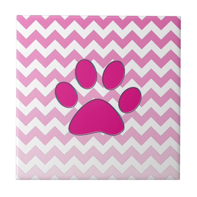 Magenta Chevron Paw Monogram ZigZag Tile (Front)