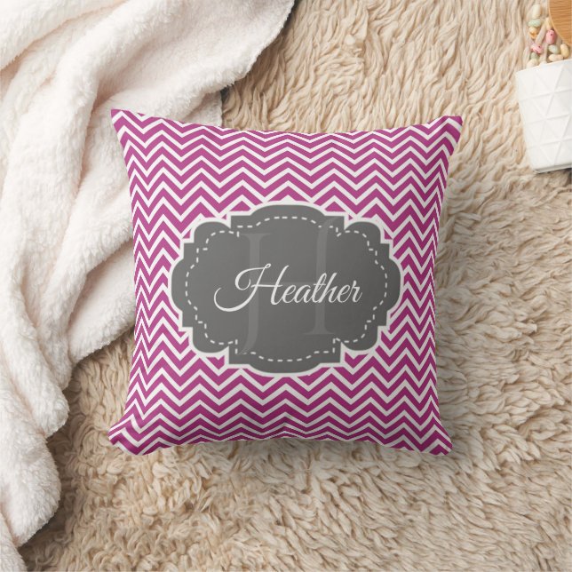 Magenta Chevron Personalised Throw Pillow (Blanket)