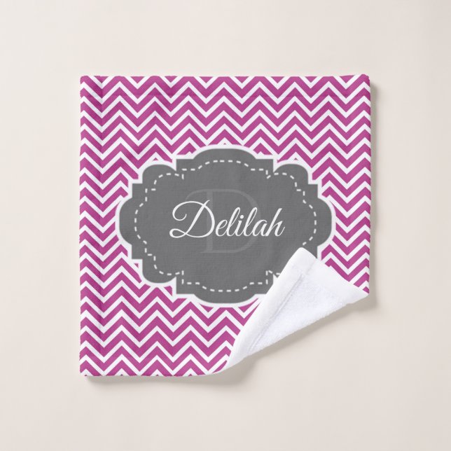 Magenta Chevron Personalised Towel Set (Wash Cloth)