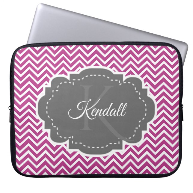 Magenta Chevron Personalized Laptop Sleeve (Front)