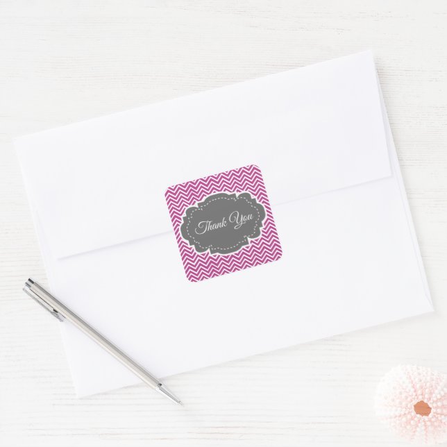 Magenta Chevron Thank You Sticker (Envelope)