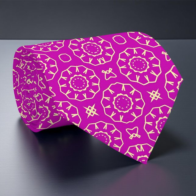 Magenta Chic Ornamental Floral Geometric Pattern Tie (Creator Uploaded)