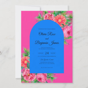Magenta Cobalt Gerbera Eucalyptus Wedding Invitation