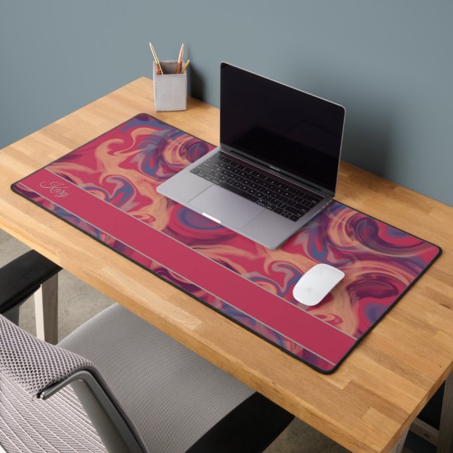 Magenta & Colourful Swirling Watercolor Custom Desk Mat (Office 2)