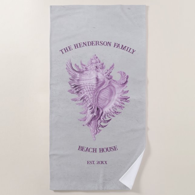 Magenta Conch Shell Beach Towel (Front)