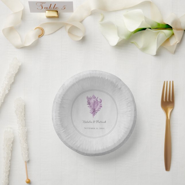 Magenta Conch Shell Wedding Paper Bowls Plate (Wedding)