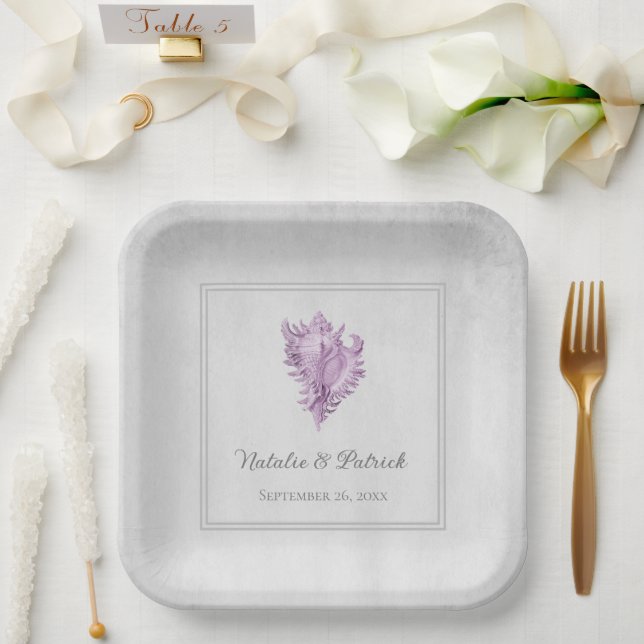 Magenta Conch Shell Wedding Paper Plates (Wedding)
