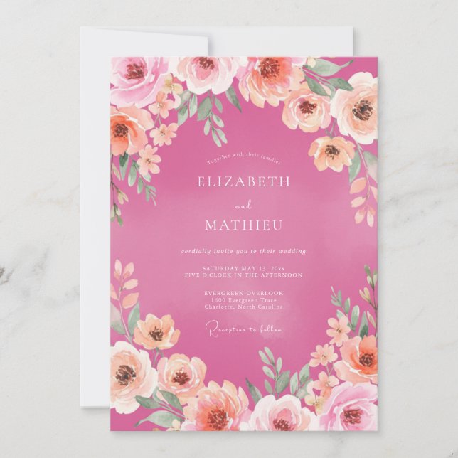 Magenta Coral Petal Wedding Invitation (Front)