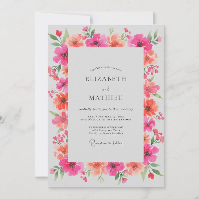 Magenta Coral Poppy Wedding Invitation (Front)