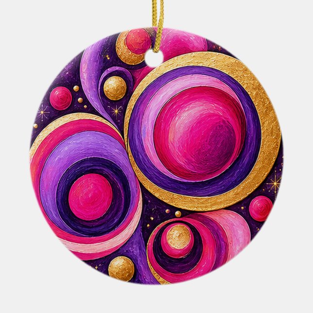 Magenta Cosmic Bubble Abstract Pattern Ceramic Tree Decoration (Front)