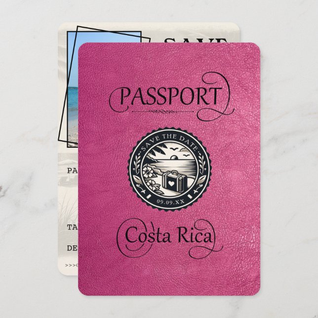 Magenta Costa Rica Passport Save The Date (Front/Back)