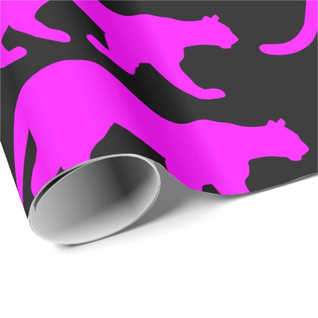 Magenta Cougar Silhouette Wrapping Paper (Roll Corner)