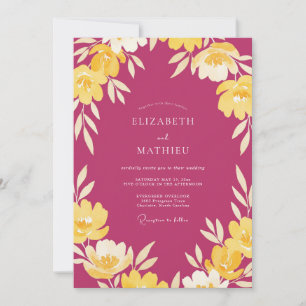Magenta Cream Leafy Wedding Invitation