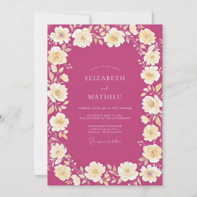 Magenta Cream Peony Wedding Invitation (Front)
