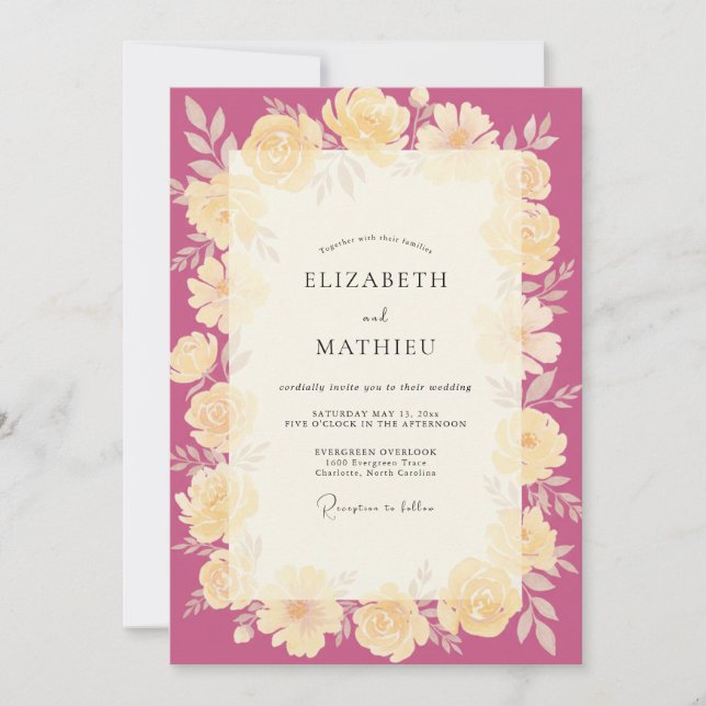 Magenta Cream Wreath Wedding Invitation (Front)