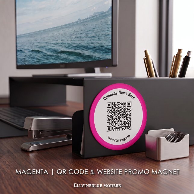 Magenta Custom QR Code & Website Promo  Magnet (Magenta Magnet | A polished layout created to showcase your QR Code, Name, & Website.)