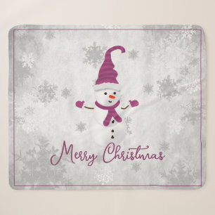 Magenta Cute Snowman Holiday Sherpa Blanket