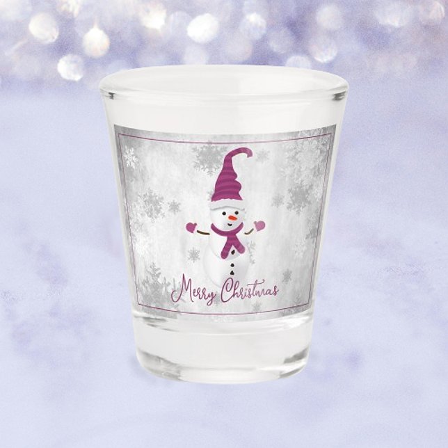 Magenta Cute Snowman Holiday Shot glass (Magenta Cute Snowman Holiday Shot Glass)