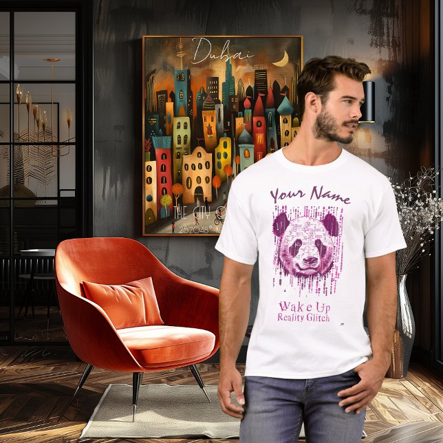 Magenta Cyber Panda – Custom Name Wake Up Reality  T-Shirt (Creator Uploaded)