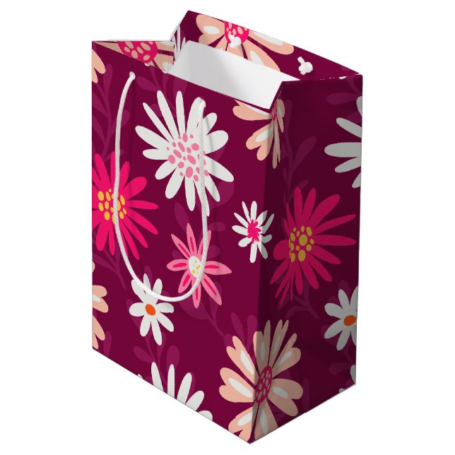 Magenta Daisy Design Medium Gift Bag (Back Angled)