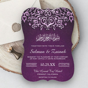 Magenta Damask Islamic Muslim Wedding Invitation