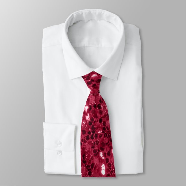 Magenta dark pink red faux sparkle glitter 2 sided tie (Tied)